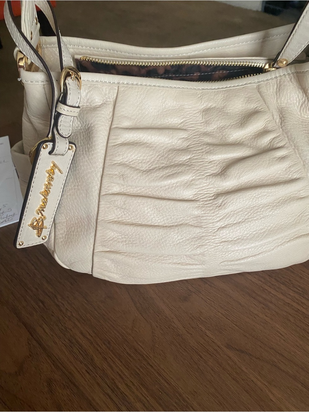 Creme Leather Shoulder Bag with Gold Accents